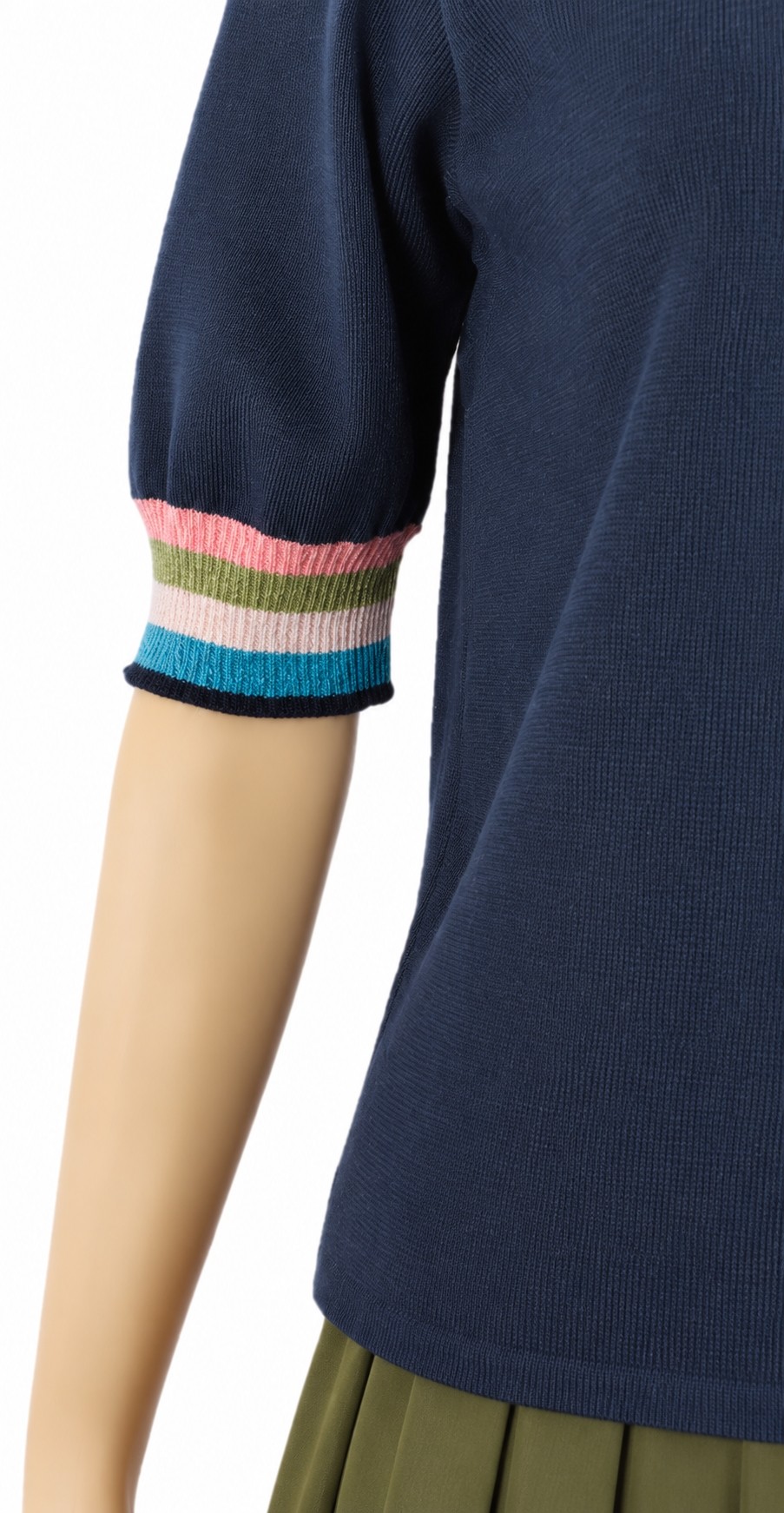 Bluză din lână dark denim-manșeta multicolor